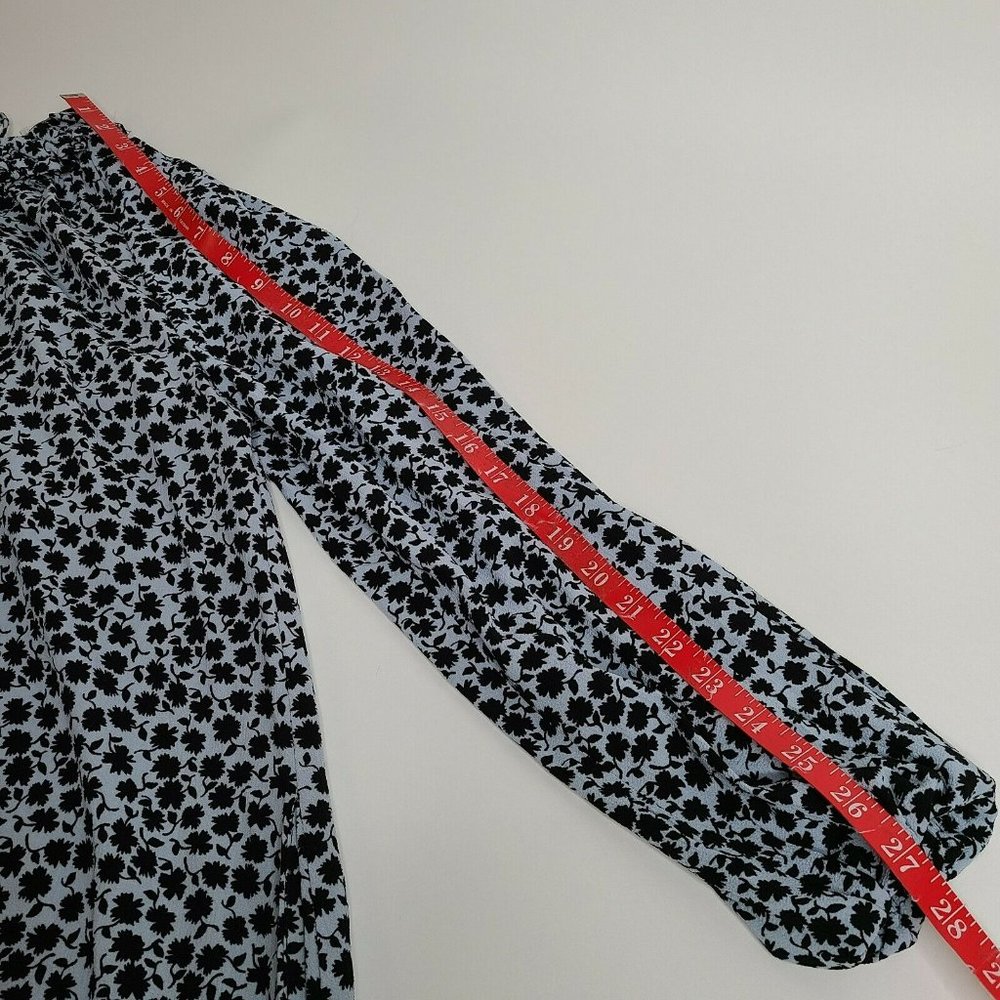NWT H&M Floral Shift Dress Ruffle Collar Sz 4 Pockets Keyhole Tie Neck Navy Blue - Picture 10 of 12
